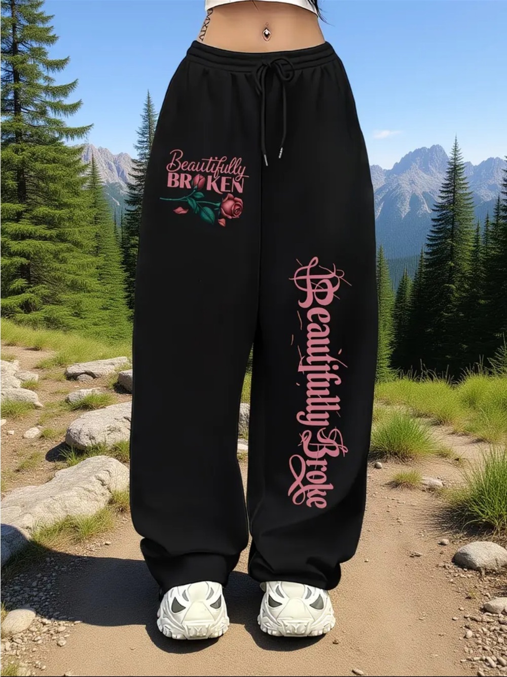 Beautifully Broken Black Graphic Sweatpants